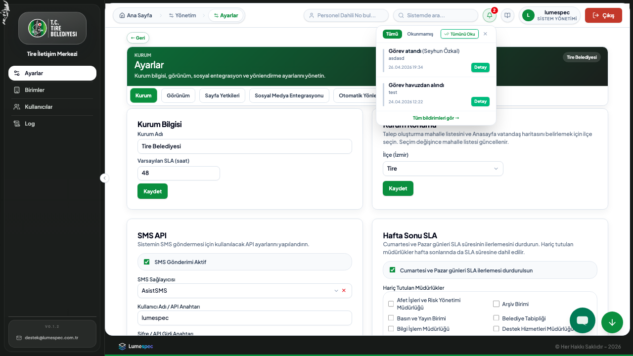 Bildirimler dropdown